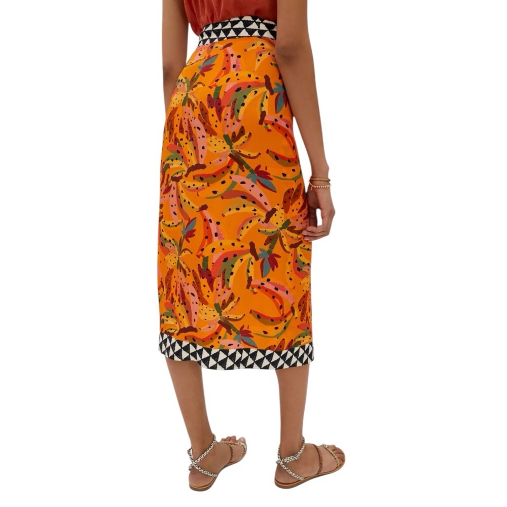 Farm Rio Anthropologie Contrast Wrap Midi Skirt Orange XS New Boho tropical pool - Picture 4 of 9